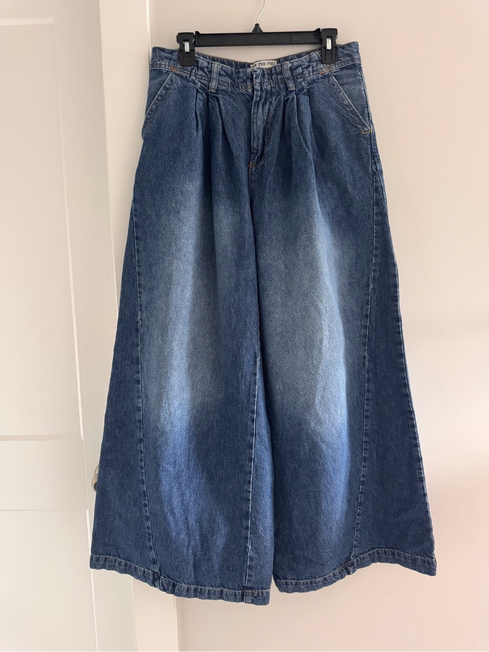 We The Free Wide Leg Flare Jeans in Medium Wash Blue